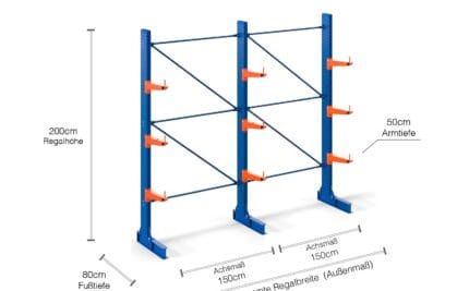 3,3 m konsol raf KR3000 / Boyalı / Tek taraflı / 50 cm konsol derinliği / 2 m yükseklik / 3 seviye