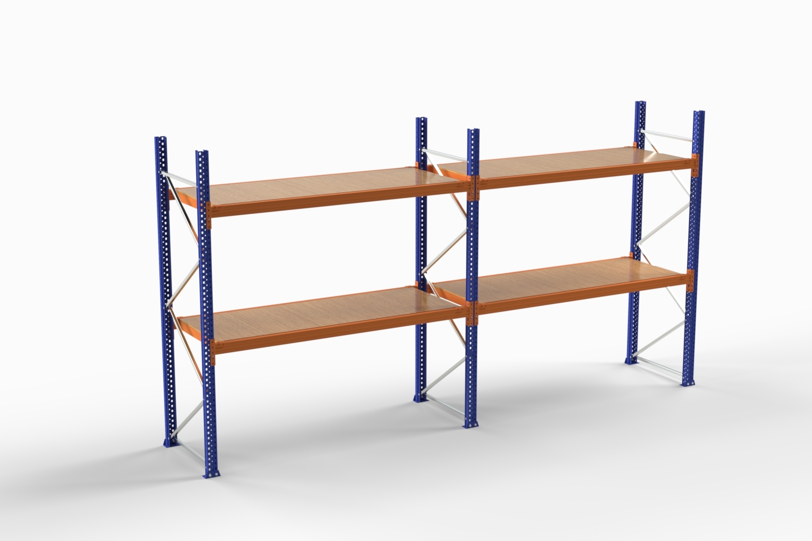 1-5700-3000-1050-2-4 5,7m Ahşap Destekli Raf/ 105 Cm Derinlik / 3m Yükseklik / 2 Katman - Görsel 1