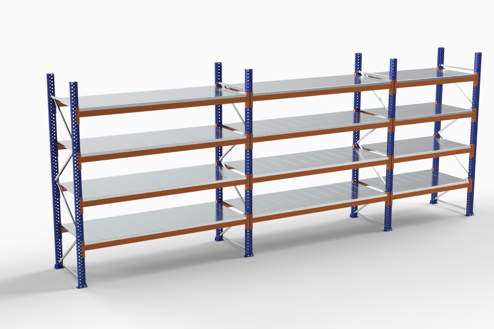 1-7600-3000-1050-4-2 7,6m Tavalı Palet Rafı / 105 Cm Derinlik / 3m Yükseklik / 4 Katman - Görsel 1
