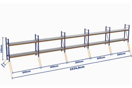 Minirack, Boyalı, 500kg, Yükseklik 1000mm, Genişlik 10348mm, 2 Kat, Kat Arası 595mm, Tavalı, Derinlik 400mm
