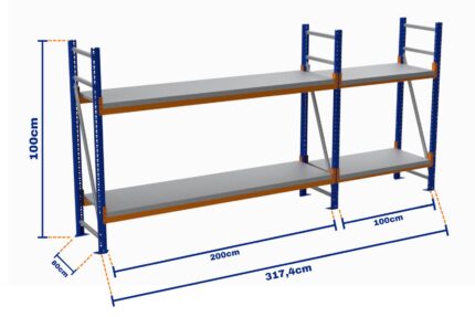 Minirack, Boyalı, 500kg, Yükseklik 1000mm, Genişlik 3174mm, 2 Kat, Kat Arası 595mm, Tavalı, Derinlik 800mm