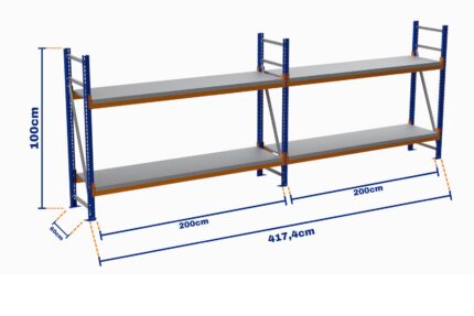 Minirack, Boyalı, 500kg, Yükseklik 1000mm, Genişlik 4174mm, 2 Kat, Kat Arası 700mm, Tavalı, Derinlik 600mm