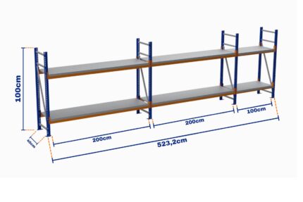 Minirack, Boyalı, 500kg, Yükseklik 1000mm, Genişlik 5232mm, 2 Kat, Kat Arası 595mm, Tavalı, Derinlik 400mm