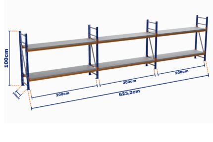 Minirack, Boyalı, 500kg, Yükseklik 1000mm, Genişlik 6232mm, 2 Kat, Kat Arası 595mm, Tavalı, Derinlik 1000mm