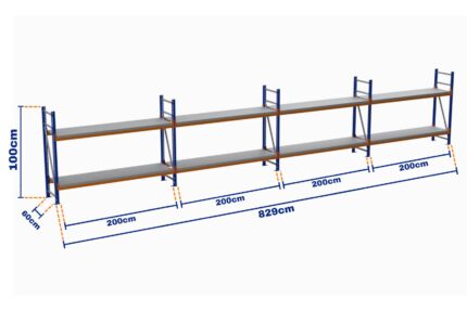Minirack, Boyalı, 500kg, Yükseklik 1000mm, Genişlik 8290mm, 2 Kat, Kat Arası 595mm, Tavalı, Derinlik 600mm