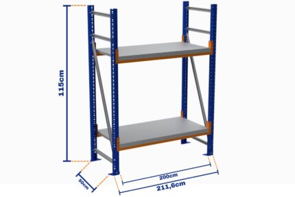 Minirack, Boyalı, 500kg, Yükseklik 1150mm, Genişlik 2116mm, 2 Kat, Kat Arası 805mm, Tavalı, Derinlik 500mm