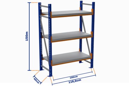 Minirack, Boyalı, 500kg, Yükseklik 1500mm, Genişlik 1116mm, 3 Kat, Kat Arası 595mm, Tavalı, Derinlik 400mm