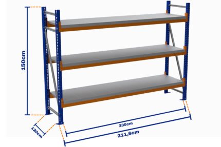 Minirack, Boyalı, 500kg, Yükseklik 1500mm, Genişlik 2116mm, 3 Kat, Kat Arası 595mm, Tavalı, Derinlik 1200mm