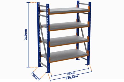 Minirack, Boyalı, 500kg, Yükseklik 2100mm, Genişlik 1116mm, 4 Kat, Kat Arası 595mm, Tavalı, Derinlik 500mm