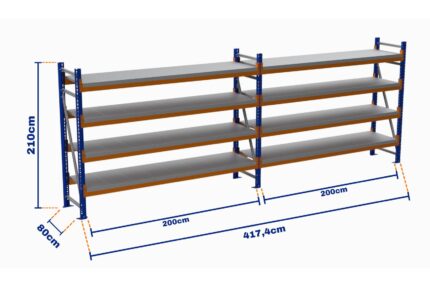 Minirack, Boyalı, 500kg, Yükseklik 2100mm, Genişlik 4174mm, 4 Kat, Kat Arası 595mm, Tavalı, Derinlik 800mm