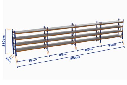 Minirack, Boyalı, 500kg, Yükseklik 2100mm, Genişlik 8290mm, 4 Kat, Kat Arası 595mm, Tavalı, Derinlik 400mm