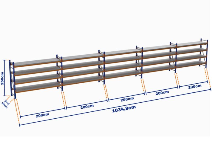 Tavali Minirack, Boyalı, 500kg, Yükseklik 2500mm, Genişlik 10348mm, 4 Kat, Kat ...