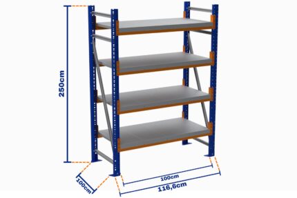 Minirack, Boyalı, 500kg, Yükseklik 2500mm, Genişlik 1116mm, 4 Kat, Kat Arası 700mm, Tavalı, Derinlik 1000mm