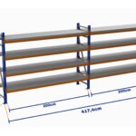 Minirack, Boyalı, 500kg, Yükseklik 2500mm, Genişlik 4174mm, 4 Kat, Kat Arası 700mm, Tavalı, Derinlik 400mm