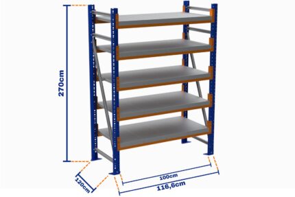 Minirack, Boyalı, 500kg, Yükseklik 2700mm, Genişlik 1116mm, 5 Kat, Kat Arası 595mm, Tavalı, Derinlik 1200mm