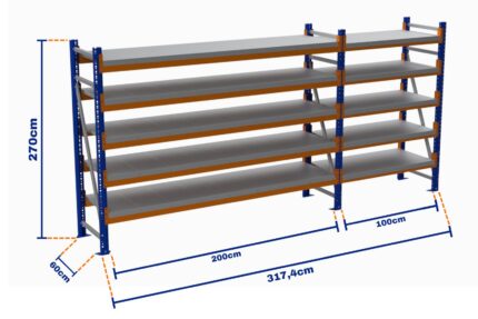 Minirack, Boyalı, 500kg, Yükseklik 2700mm, Genişlik 3174mm, 5 Kat, Kat Arası 595mm, Tavalı, Derinlik 600mm