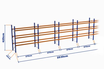 Paletli Raf, Boyalı, 1000kg, Yükseklik 4250mm, Genişlik 25300mm, Z+3, Desteksiz, Derinlik 1050mm