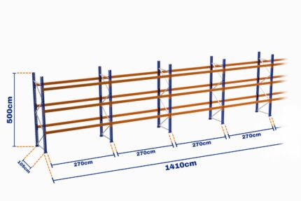 Paletli Raf, Boyalı, 1000kg, Yükseklik 5000mm, Genişlik 14100mm, Z+3, Desteksiz, Derinlik 1050mm