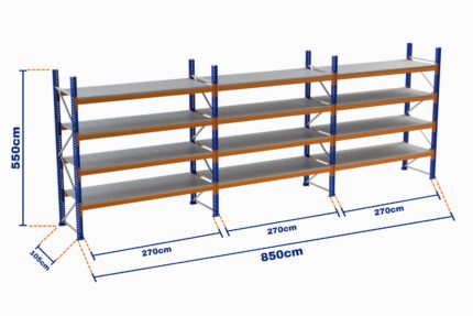 Paletli Raf, Boyalı, 1000kg, Yükseklik 5500mm, Genişlik 8500mm, Z+4, Tavalı, Derinlik 1050mm