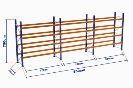 Paletli Raf, Boyalı, 500kg, Yükseklik 7500mm, Genişlik 8500mm, Z+4, Desteksiz, Derinlik 1050mm