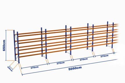 Paletli Raf, Boyalı, 750kg, Yükseklik 6500mm, Genişlik 50500mm, Z+4, Desteksiz, Derinlik 1050mm