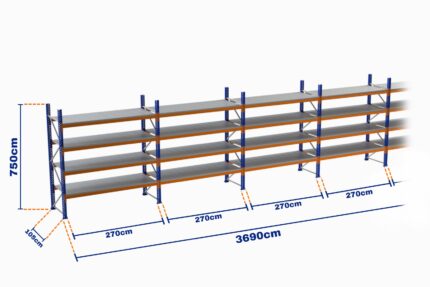 Paletli Raf, Boyalı, 750kg, Yükseklik 7500mm, Genişlik 36500mm, Z+4, Tavalı, Derinlik 1050mm